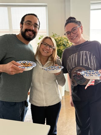 DP employees enjoying trying chili for their chili cook off